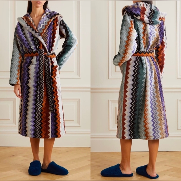NWT Missoni Home Giacomo Striped Hooded Belted Cotton-Terry Robe - Picture 6 of 6